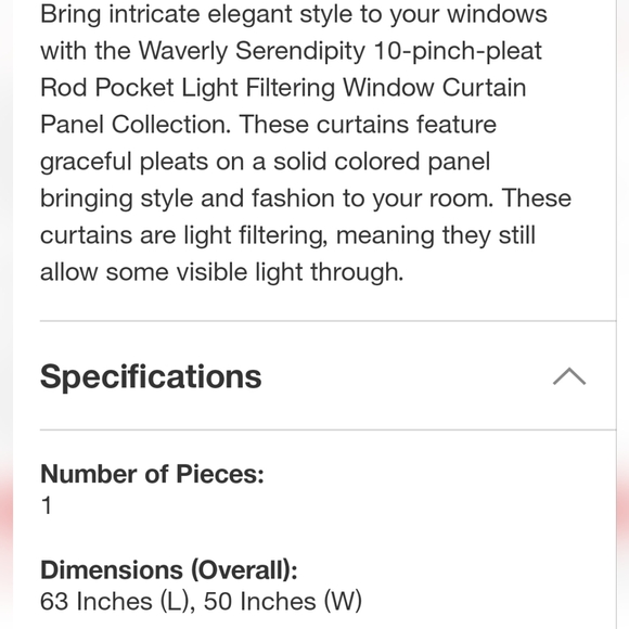 Waverly 50" x 63" Pinch Pleat Light Filtering Curtain Panels Set of 2 Panels - Picture 6 of 15